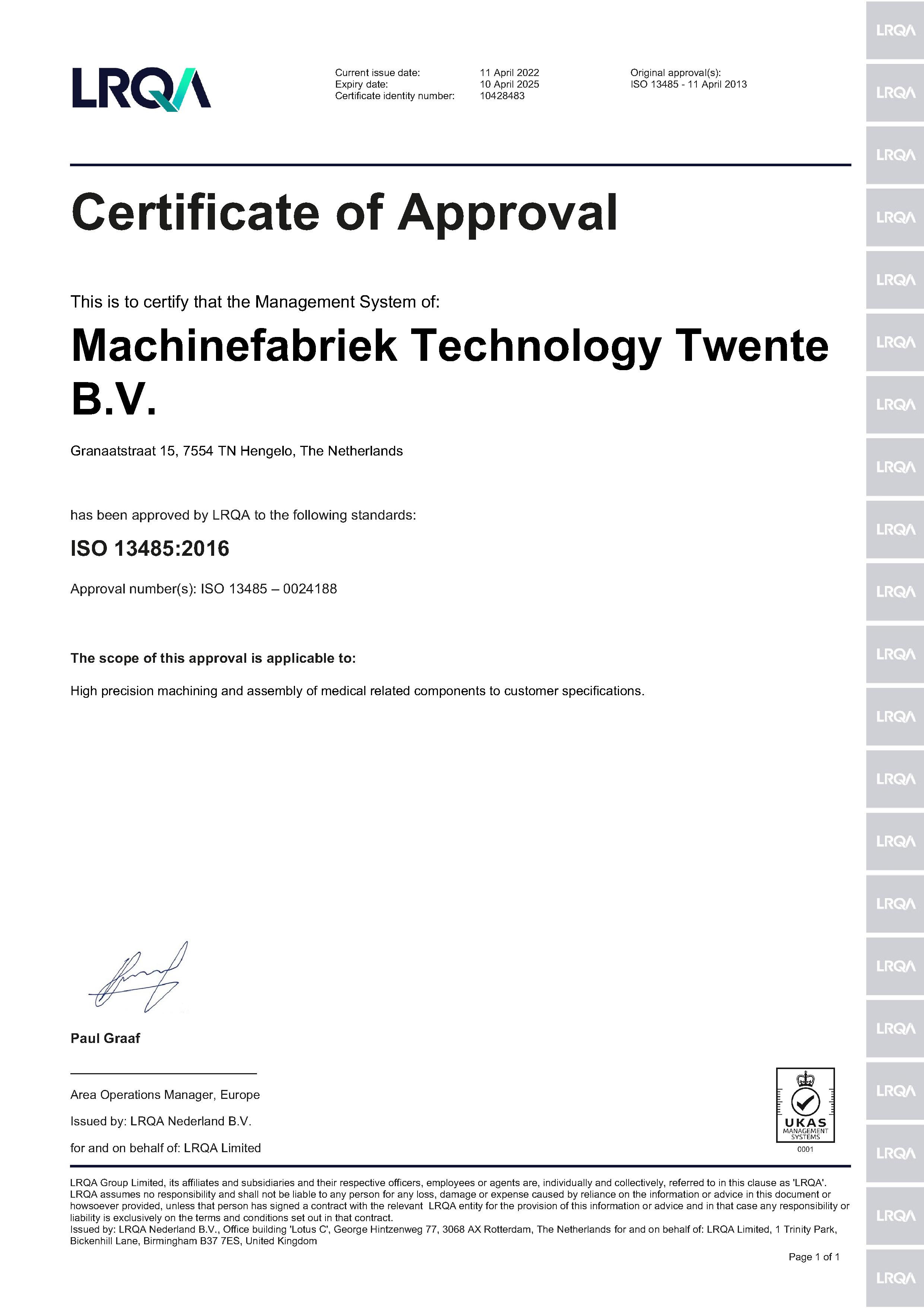 Certificaat TT ISO13485-2016