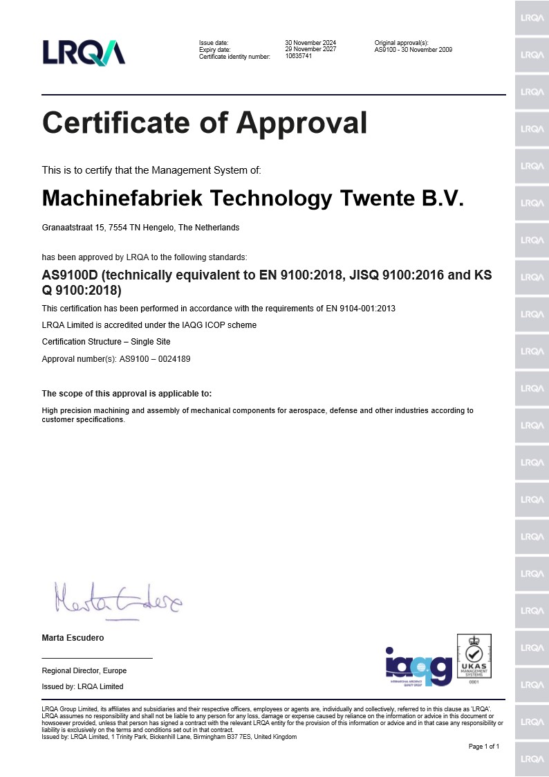 Certificaat TT AS9100D