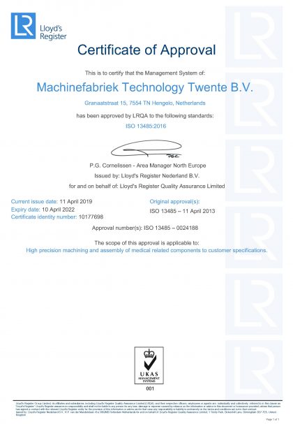 Certificaat TT ISO13485-2016